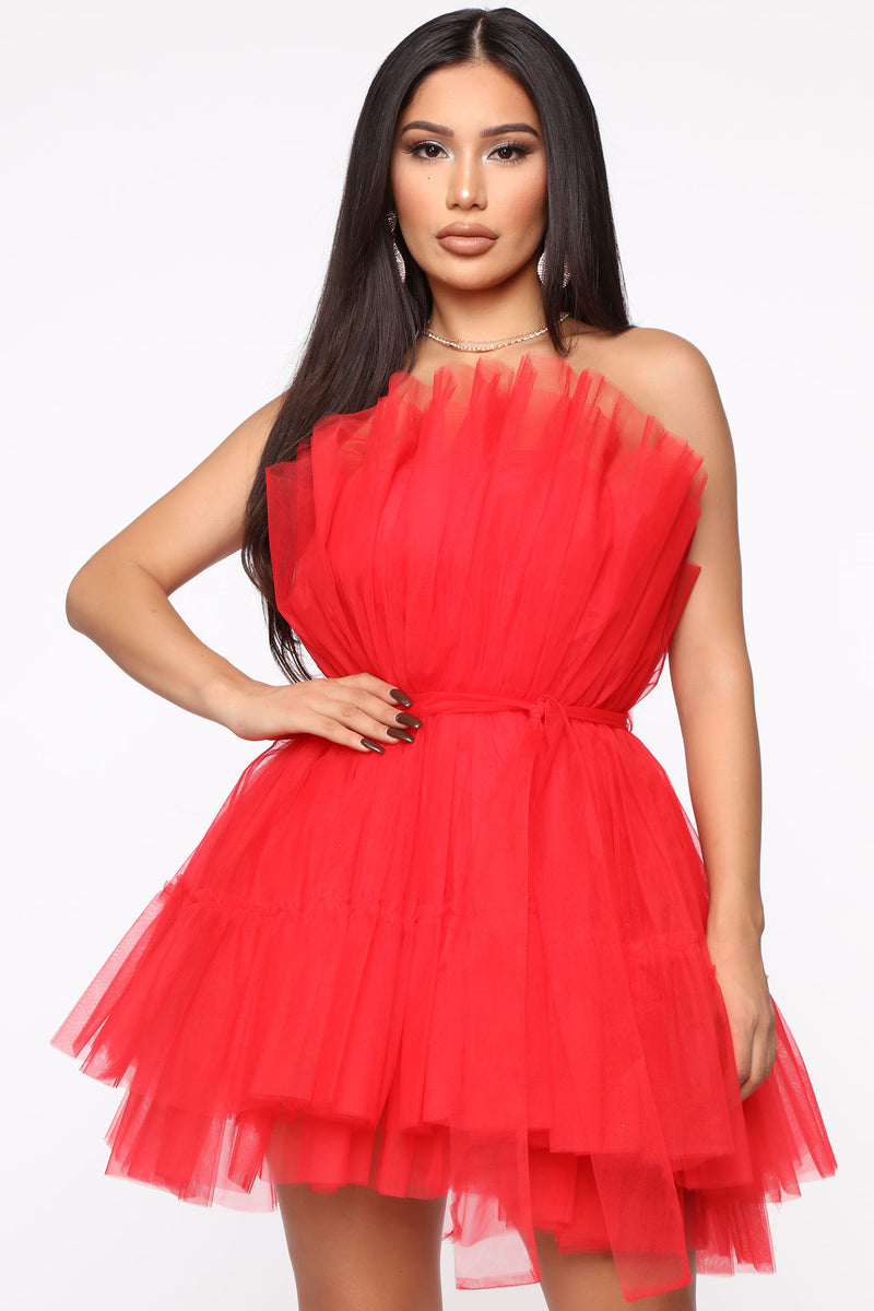 Exclusive Tulle Mini Dress - Red ...